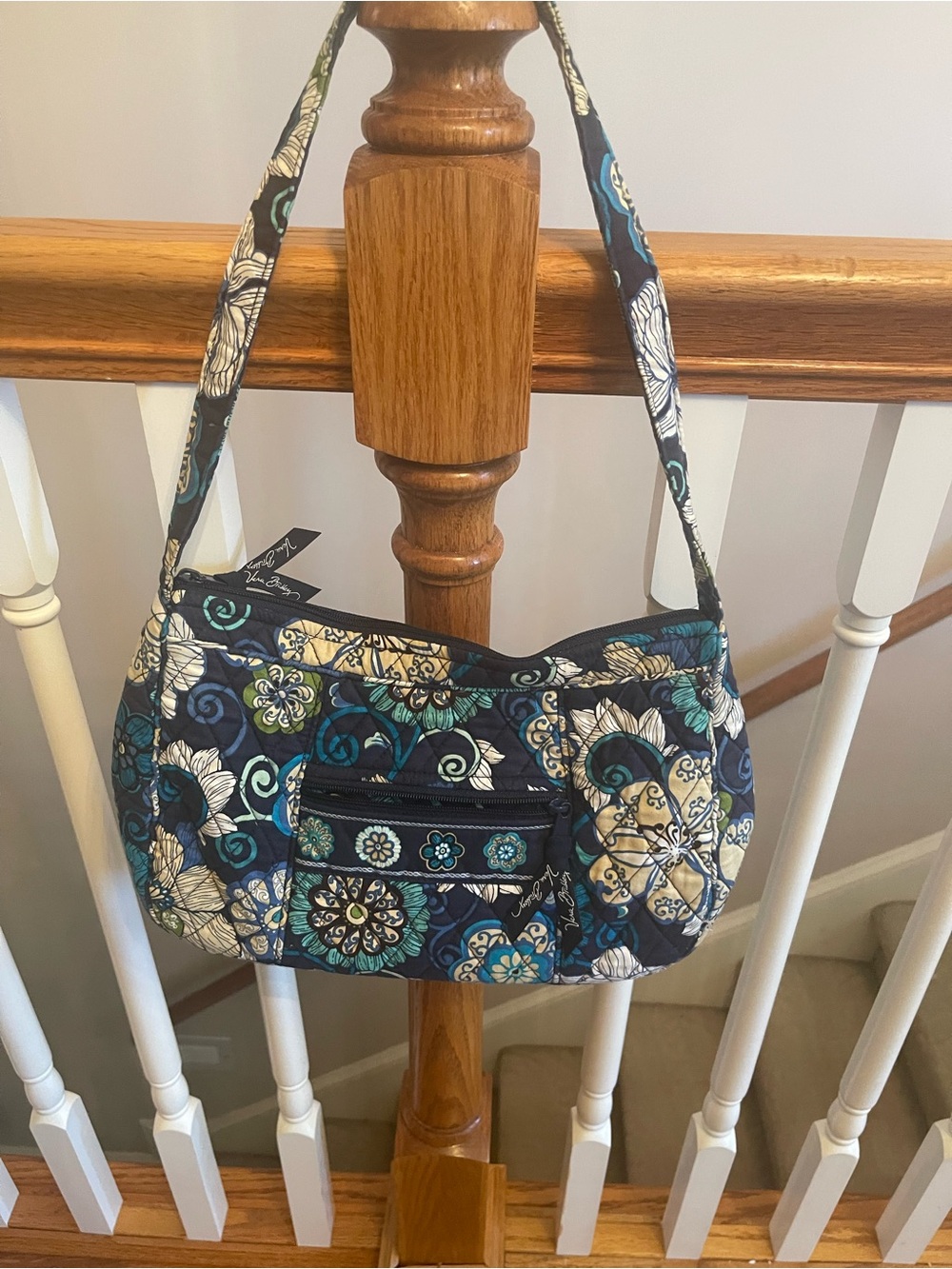 Vera Bradley Quilted Shoulder Bag in Navy, Teal & Cream Floral